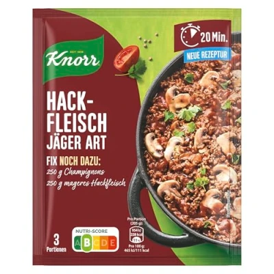 Abbildung von Knorr Fix Würzmischung Hackfleisch Jäger Art für ein leckeres Gericht mit ohne geschmacksverstärkende Zusatzstoffe 36 g 1 Stück