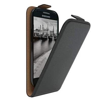 Abbildung von EAZY Case Hülle kompatibel mit Samsung Galaxy S3 Mini Flip Cover zum Aufklappen, Handyhülle aufklappbar, Schutzhülle, Flipcover, Flipcase, Flipstyle vertikal klappbar, Kunstleder, Schwarz
