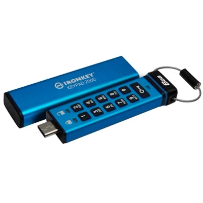 Abbildung von Kingston IronKey Keypad 200 Typ C Hardware verschlüsselter USB Stick FIPS 140 3 Level (ausstehend) mit XTS AES 256 Bit Verschlüsselung IKKP200C/8GB
