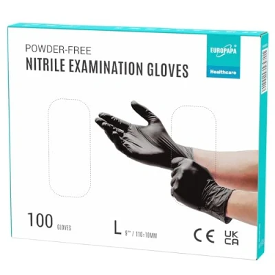 Abbildung von EUROPAPA Nitril Handschuhe Medical Einmalhandschuhe Untersuchungshandschuhe (100 Stück, puderfrei ohne Latex, Gummihandschuhe) unsteril latexfrei disposible gloves