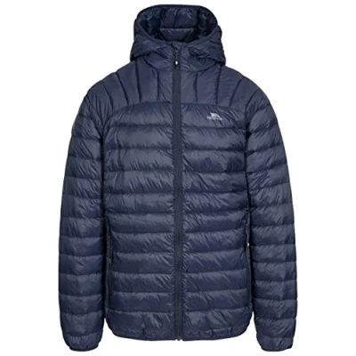 Abbildung von Trespass Romano, Navy, XS, Zusammenrollbare Ultraleichte Warme Daunenjacke mit Kapuze, 90% Daunen für Herren, X Small, Blau