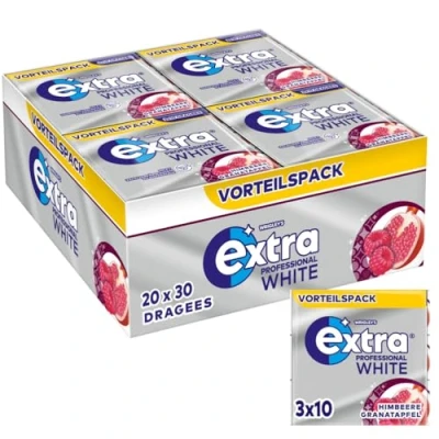 Abbildung von Extra Professional White Himbeere Granatapfel, Zuckerfreier Kaugummi, Multipack mit 20x30 Dragees, Für frischen Atem