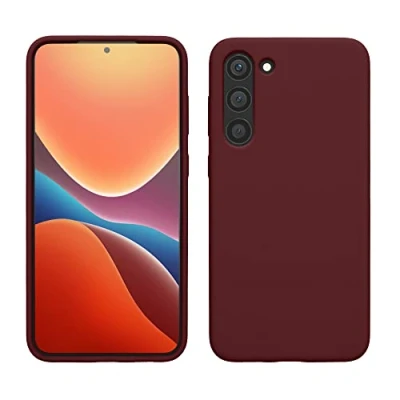Abbildung von kwmobile Hülle kompatibel mit Samsung Galaxy S23 Plus dünnes Silikon Handy Case stoßfeste Handyhülle weiche Oberfläche Kabelloses Laden Bordeaux Violett