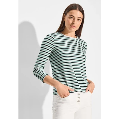 Abbildung von Cecil Gestreiftes Langarmshirt, Damen, Größe: Large, Weiß