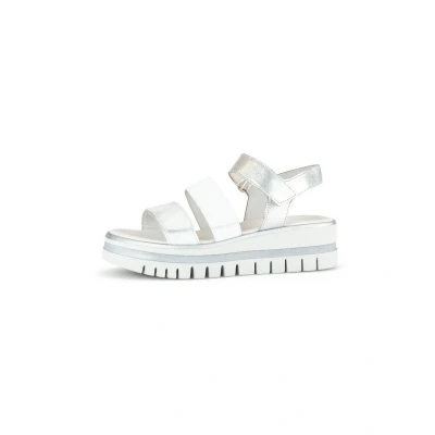 Abbildung von Gabor Damen Riemchensandalen, Frauen Sandalen,Sandaletten,Sommersandalen,bequem,flach,Sommerschuhe,Strandschuhe,Weiss/Silber Kombi,36 EU / 3.5 UK