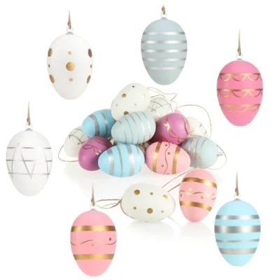 Abbildung von com four® 18 x Ostereier zum Aufhängen Dekoration für Ostern (18 Stück blau/weiß/rosa)