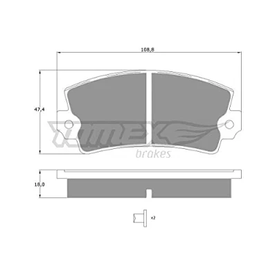 Abbildung von TOMEX brakes TX 10 434 Bremsbelagsatz Vorderachse mit integriertem Verschleißwarnkontakt FIAT: Uno Schrägheck, Panda I 131 Limousine