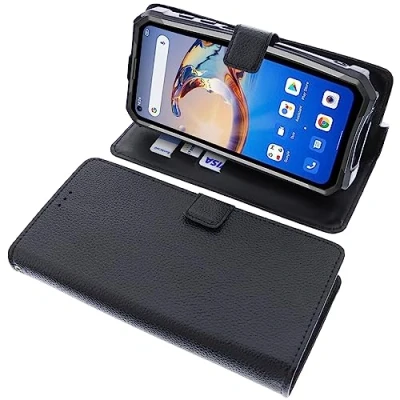 Abbildung von foto kontor Tasche kompatibel mit Unihertz Tank Schutzhülle schwarz Book Style Case Handy Schutz Hülle Buch Wallet Handyhülle Cover Klapphülle Ständer Handytasche