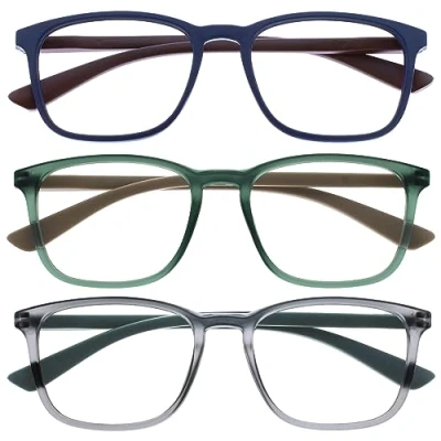 Abbildung von OPULIZE Max Lesebrille 3er Pack Klassische große rechteckige Fassung Brillen in mattem Blau, Grün und Grau Herren Damen Unisex RRR78 367 +1,00