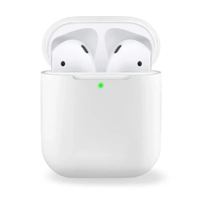 Abbildung von MyGadget Silikon Hülle kompatibel mit Apple AirPods 1 &amp; 2 Generation Schutzhülle [Qi kompatibel] Etui Soft Silikonhülle Case Tasche in Weiß