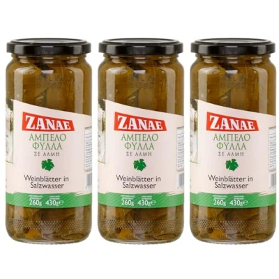 Abbildung von Zanae Weinblätter in Salzwasser natur 3x 430g Glas Spezialität aus Griechenland +20ml Jassas Olivenöl