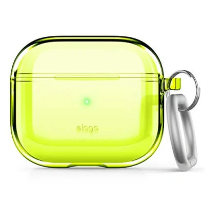 Abbildung von elago Clear Hülle mit Schlüsselanhänger Kompatibel AirPods 3 Case, inklusive Gel Band, reduzierte Vergilbung, Klarer Schutz, Unterstützt Kabelloses Aufladen, Transparente Cover (Neon Gelb)