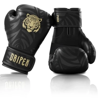 Abbildung von Dripex Boxhandschuhe, Boxsack Handschuhe PU Leder, MMA Boxing Gloves Männer Damen für Boxen Muay Thai Kickboxen Sparring Kampfsport Training Gold(14 oz)