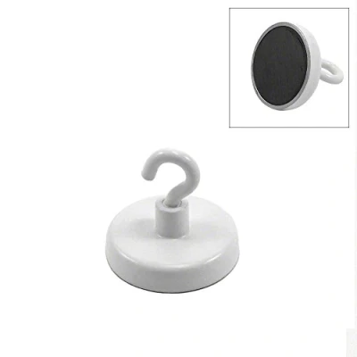 Abbildung von Ferrit Weiß Gestrichener Klemmmagnet Mit M4 Haken zum Aufhängen, Halten Oder Anzeigen von Gegenständen 32mm Durchmesser 7,3kg Zug