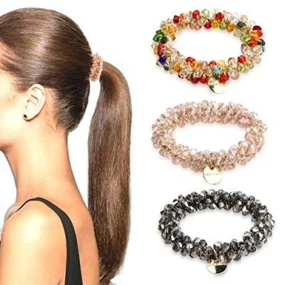 Abbildung von Laughhe 3 Stück Haargummis mit Perlen, Scrunchies Kristall Damen Elastische Haarbänder, Pferdeschwanz Haarschmuck Haargummi für und Mädchen