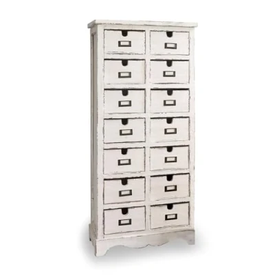 Abbildung von Loberon Kommode Lilburn, wunderschönes Antik Finish, 14 Schubfächer mit Schildchenhaltern, Shabby Chic, Aufbewahrung, Kommodenschrank, Tannenholz, antikweiß