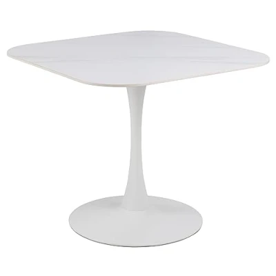 Abbildung von AC Design Furniture Marta Esstisch in Weiß für 4 Personen, Quadratischer Esstisch, Hitze und Kratzbeständige Keramikplatte, Trompetenfuß, B: 90 x H: 75 T: cm