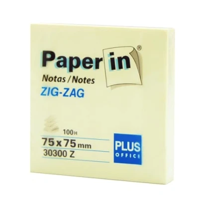 Abbildung von Plus Office Post Its Haftnotizblock, gelb im Zick Zag Format, Haftnotizen für Büro, Schule, Universität, schnelle Notizen, Block mit 100 Blatt (75 x 75 mm, Zack, 12 Stück)