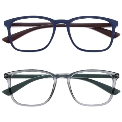 Abbildung von OPULIZE Max Lesebrille 2er Pack Klassische große rechteckige Fassung Brillen in mattem Blau und Grau Herren Damen Unisex RR78 37 +1,00
