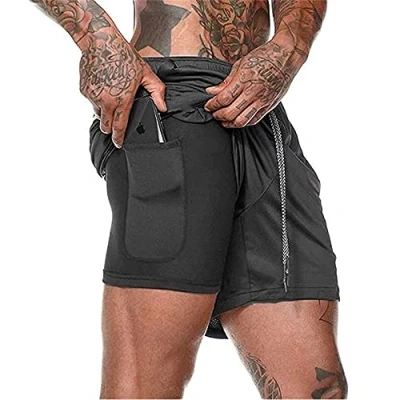 Abbildung von XDSP Shorts Herren 2 in 1 Trainingsshorts Sommer Kurze Hosen Schnelltrocknende Laufshorts, Sporthose mit Taschen Kompressionsshorts (M, m)
