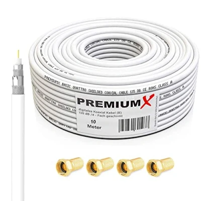 Abbildung von Premium X 10m Basic Koaxialkabel 135dB 4 Fach SAT Antennenkabel Koax Kabel DVB S / S2 C T BK Anlagen 4X F Stecker