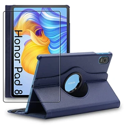 Abbildung von ebestStar Hülle für Honor Pad 8, Drehbar Schutzhülle, PU Lederhülle, Rotierende Ständer Etui, Rotating Case Cover, Dunkelblau + Panzer Schutz Glas