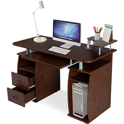 Abbildung von GIANTEX Computertisch Schreibtisch PC Tisch Bürotisch Arbeitstisch mit Tastaturauszug Regalen Schubladen Druckerablage Farbwahl, 120 x 55 85cm