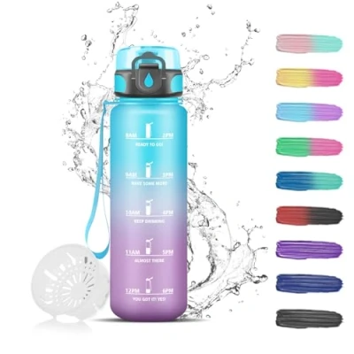 Abbildung von Trinkflasche 0.5 Liter, Kinder, Wasserflasche mit Filter, Uhrzeit, Leicht zu Reinigen, für Kohlensäurehaltige Getränke, Schule, Fitness, Camping, Outdoor
