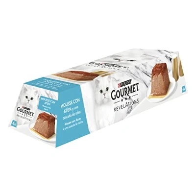 Abbildung von Gourmet Purina Revelations Mousse mit Sauce, Nassfutter für Thunfischkatzen, 6 Packungen 4 Pyramiden, 57 g, 24 Stück