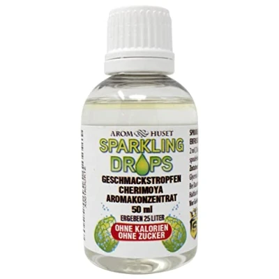 Abbildung von Cherimoya Konzentrat Drops 1 Flasche 50 ml ergibt 25 Liter hochkonzentriertes Aroma ohne Zucker für Wassersprudler prickelnd Fertiggetränk kalorienarm Konservierungsstoffe