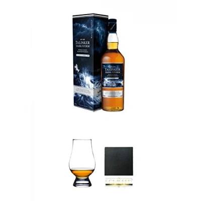 Abbildung von Talisker Dark Storm Single Malt Whisky 1,0 Liter + The Glencairn Glass Glas Stölzle 1 Stück Schiefer Glasuntersetzer eckig ca. 9,5 cm Durchmesser