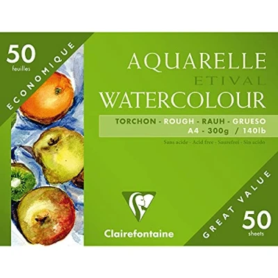 Abbildung von Clairefontaine 96465C Grobkorn Torchon Etival Aquarellpapier Mappe (mit 55 Bögen, 100% Zellulose, Großverpackung, besonders geeignet für Schüler oder Anfänger, DIN A4 21 x 29,7 cm, 250 g) weiß