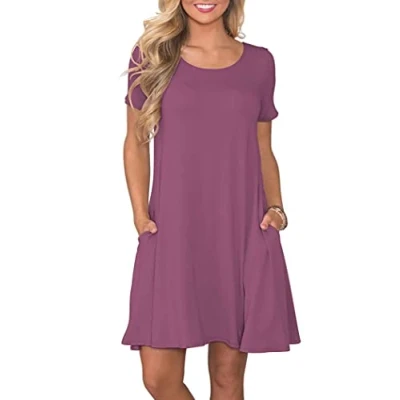 Abbildung von AUSELILY Damen Kleider Sommer Kurzarm Shirtkleider Kurz Sommerkleider Leicht Freizeitkleid mit Taschen