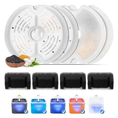 Abbildung von 4 Stück Katzenbrunnen Filter für 2L&amp;2,5L Katzenbrunnen, Feriva Dreifacher Filtration Ersatzfilter Haustierbrunnen, Trinkbrunnen Katzen(4+4)