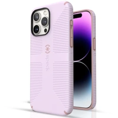 Abbildung von Speck iPhone 15 Pro Max Hülle Gebaut für MagSafe, Fallschutzgriff Kratzfest, weiche Haptik, 16,7 cm (6,7 Zoll) Handyhülle CandyShell Grip Soft Lila/Carnation Petal