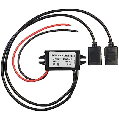 Abbildung von revolt DC Wandler Step Down: DC/DC Spannungswandler für 12/24 zu 5 V, 3 A, IP67, 2X USB A Buchse (Step Down USB, Abwärtswandlermodul, Überspannungsschutz)