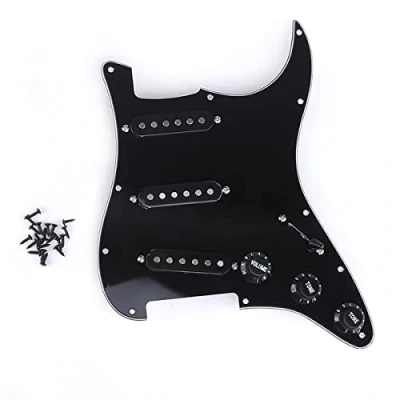 Abbildung von Musiclily Basic SSS Vorverdrahtetes Schlagbrett mit Alnico V Tonabnehmer Set für Strat ST E Gitarre, 3 lagig Schwarz