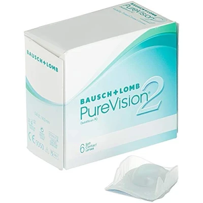 Abbildung von Bausch + Lomb PureVision 2 Monatslinsen, sehr dünne sphärische Kontaktlinsen, weich, 6 Stück / BC 8.6 mm DIA 14 5.00 Dioptrien