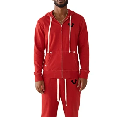 Abbildung von True Religion Herren Buddha Logo Zip Hoodie Sweatshirt Kapuzenpullover, Ruby Red W Schwarz, XXX Large