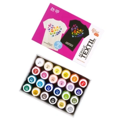 Abbildung von Krevo Art Stoffmalfarben Textilfarben Waschfest Set aus 24 x 20ml Stofffarben in Fläschchen Zum Bemalen von verschiedenen Textilien Mit Gold &amp; Silber