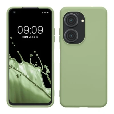 Abbildung von kwmobile Hülle kompatibel mit ASUS Zenfone 10 / 9 weiches TPU Silikon Case Cover geeignet für kabelloses Laden Hellgrün