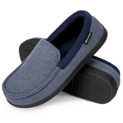 Abbildung von EverFoams Herren Mokassin Pantoffeln Atmungsaktive Komfort Memory Foam Frottee Hausschuhe mit Anti Rutsch Gummisohle,Demin Blau,43 EU