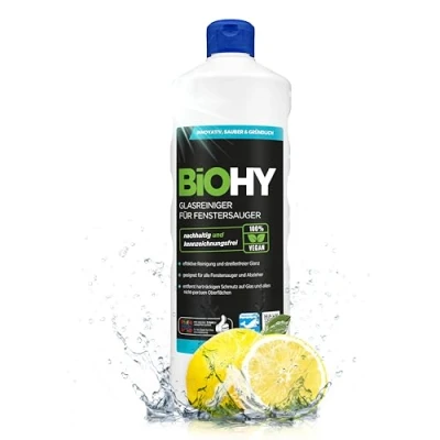 Abbildung von BiOHY Glasreiniger für Fenstersauger (1l Flasche) Fensterreiniger Konzentrat alle Bio Reinigungsmittel sorgt streifenfreien Glanz Fensterputzmittel