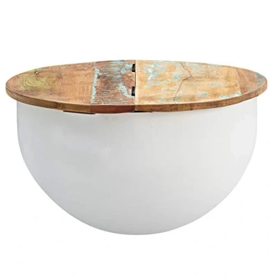 Abbildung von FineBuy Couchtisch Mango 60x34x60 cm Massivholz Metall Tisch Industrial Rund, Design Wohnzimmertisch mit Stauraum, Loungetisch Sofatisch Modern