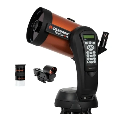 Abbildung von Celestron 11068 NexStar 6SE computergesteuertes Schmidt Cassegrain Teleskop mit vollautomatisierter Halterung, SkyAlign Technologie und XLT Beschichtung, Schwarz/orange