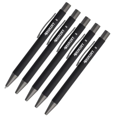 Abbildung von WESTCOTT Druckkugelschreiber Premium Kugelschreiber 5 Stück schwarz, XB 1,4mm (Vorteilspack, tlg), aus Aluminium, dokumentenecht