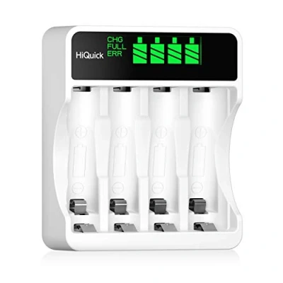 Abbildung von HiQuick Akku Ladegerät, mit LCD Anzeige, für NI MH CD AA/AAA Akkus, 4 Ladeplatz Universal Schnell Akkuladegerät wiederaufladbare Mignon AA und Micro AAA