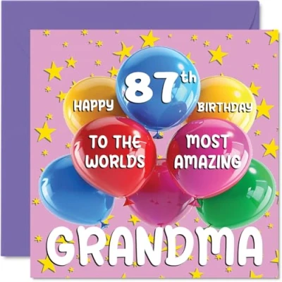 Abbildung von Stuff4 Geburtstagskarte für Oma zum 87. Geburtstag World&#039;s Most Amazing Grandma Happy 87th Birthday Card for from Granddaughter Grandson, 145 mm x mm, Alter 87, 87 Grußkarten