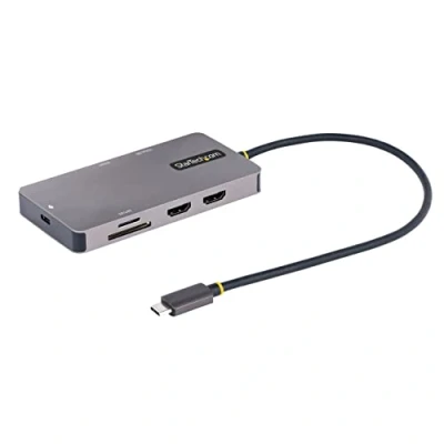 Abbildung von StarTech.com USB C Multiport Adapter, auf Dual HDMI Video, 4K 60Hz, 5Gbit/s A Hub, 100W PD Pass through/GbE/SD MicroSD Kartenleser, Reiseadapter/Laptop Dockingstation (120B USBC MULTIPORT)