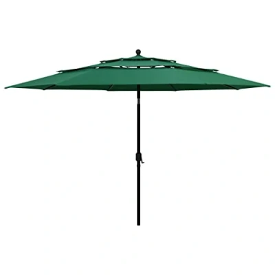 Abbildung von vidaXL Sonnenschirm mit Aluminium Mast 3 lagig Ampelschirm Gartenschirm Marktschirm Strandschirm Kurbelschirm Schirm Terrasse Garten Grün 3,5m